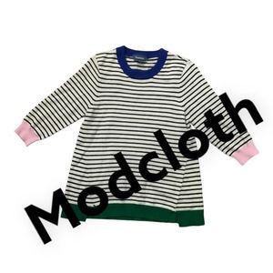 Modcloth Striped Sweater - Black, White, Pink, Green